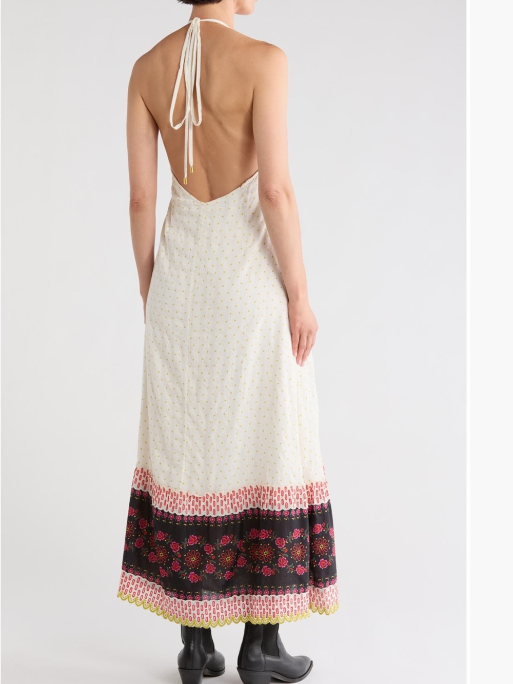 Free People Cubana Border Print Chiffon Halter Maxi dress in Ivory Combo - Picture 2 of 5